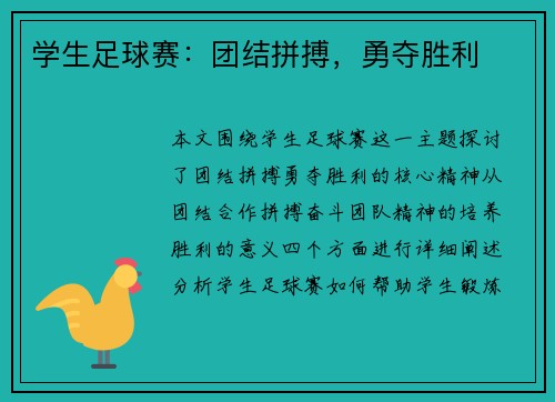 学生足球赛：团结拼搏，勇夺胜利