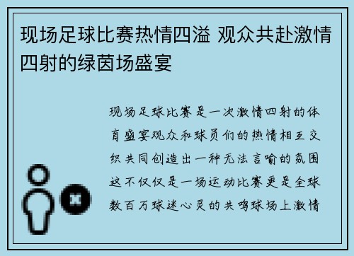 现场足球比赛热情四溢 观众共赴激情四射的绿茵场盛宴