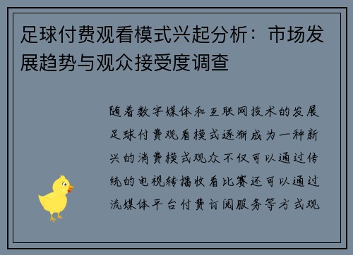 足球付费观看模式兴起分析：市场发展趋势与观众接受度调查