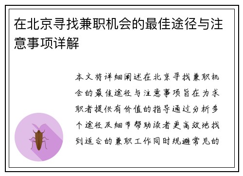 在北京寻找兼职机会的最佳途径与注意事项详解