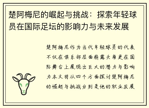 楚阿梅尼的崛起与挑战：探索年轻球员在国际足坛的影响力与未来发展